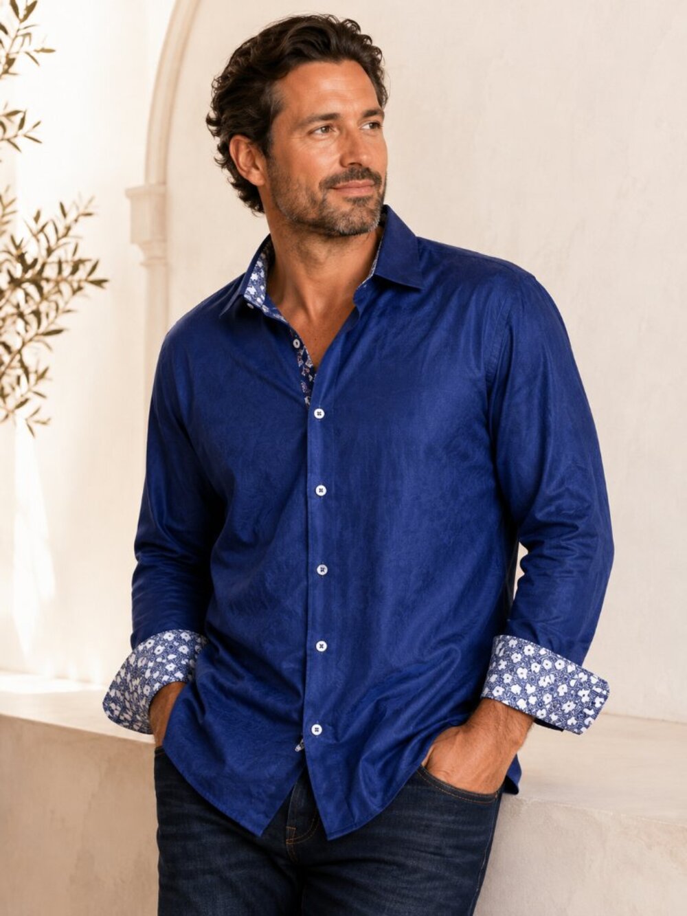 Robert Graham Shirt Mens 2XL Blue Button Down Long Sleeve Contrast Cuff Designer
